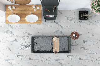 Grey White - 12x24 Savoy Marble-Look Matte Smooth Porcelain Tile