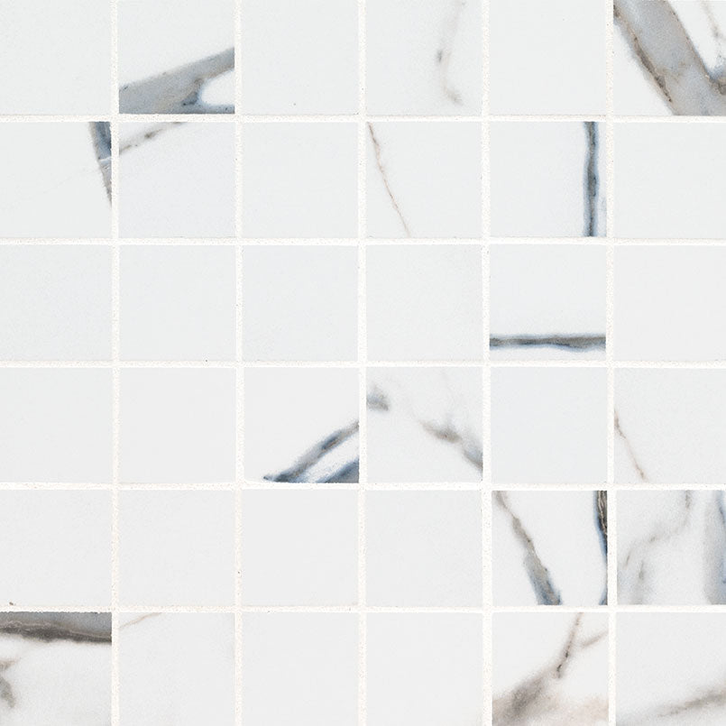 2x2 Savoy Mosaic Marble-Look Matte Smooth Porcelain Tile Grey White