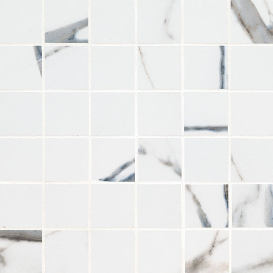 2x2 Savoy Mosaic Marble-Look Matte Smooth Porcelain Tile Grey White