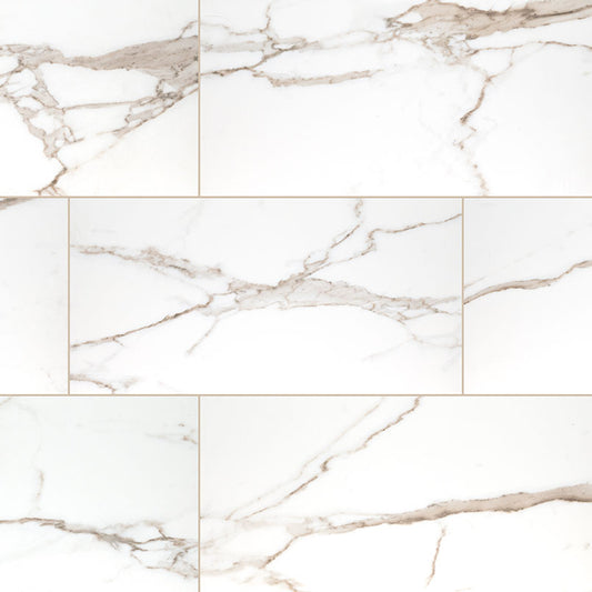 12x24 Savoy Marble-Look Matte Smooth Porcelain Tile Beige White