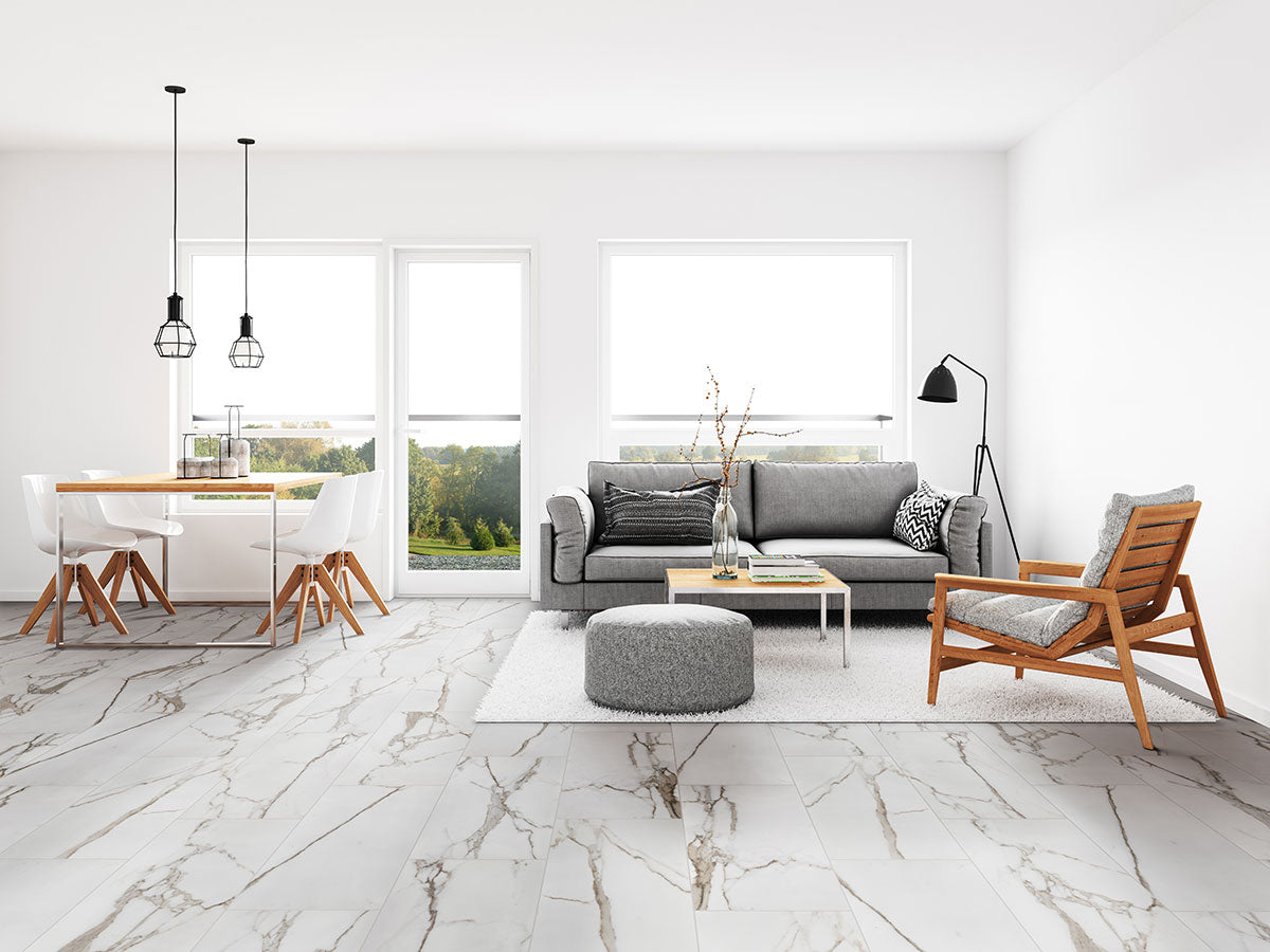 12x24 Savoy Marble-Look Matte Smooth Porcelain Tile Beige White