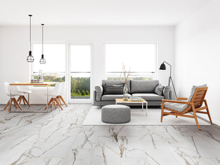 Beige White - 12x24 Savoy Marble-Look Matte Smooth Porcelain Tile