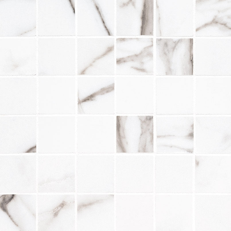2x2 Savoy Mosaic Marble-Look Matte Smooth Porcelain Tile Beige White