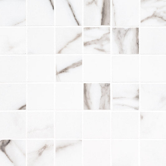 2x2 Savoy Mosaic Marble-Look Matte Smooth Porcelain Tile Beige White