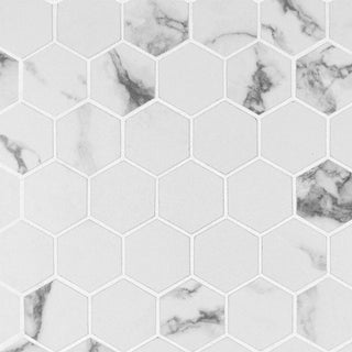 Soft White - 2x2 Pietra Statuario Hexagon Mosaic Marble-Look Matte Smooth Porcelain Tile