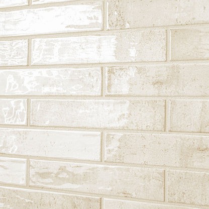 2x10 Stella Mosaic Natural-Look Glossy Textured Ceramic Tile Warm Cream