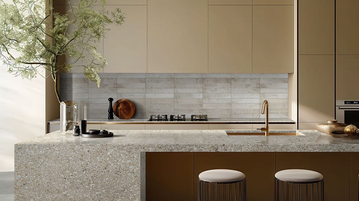 2x10 Stella Mosaic Natural-Look Glossy Textured Ceramic Tile Warm Cream