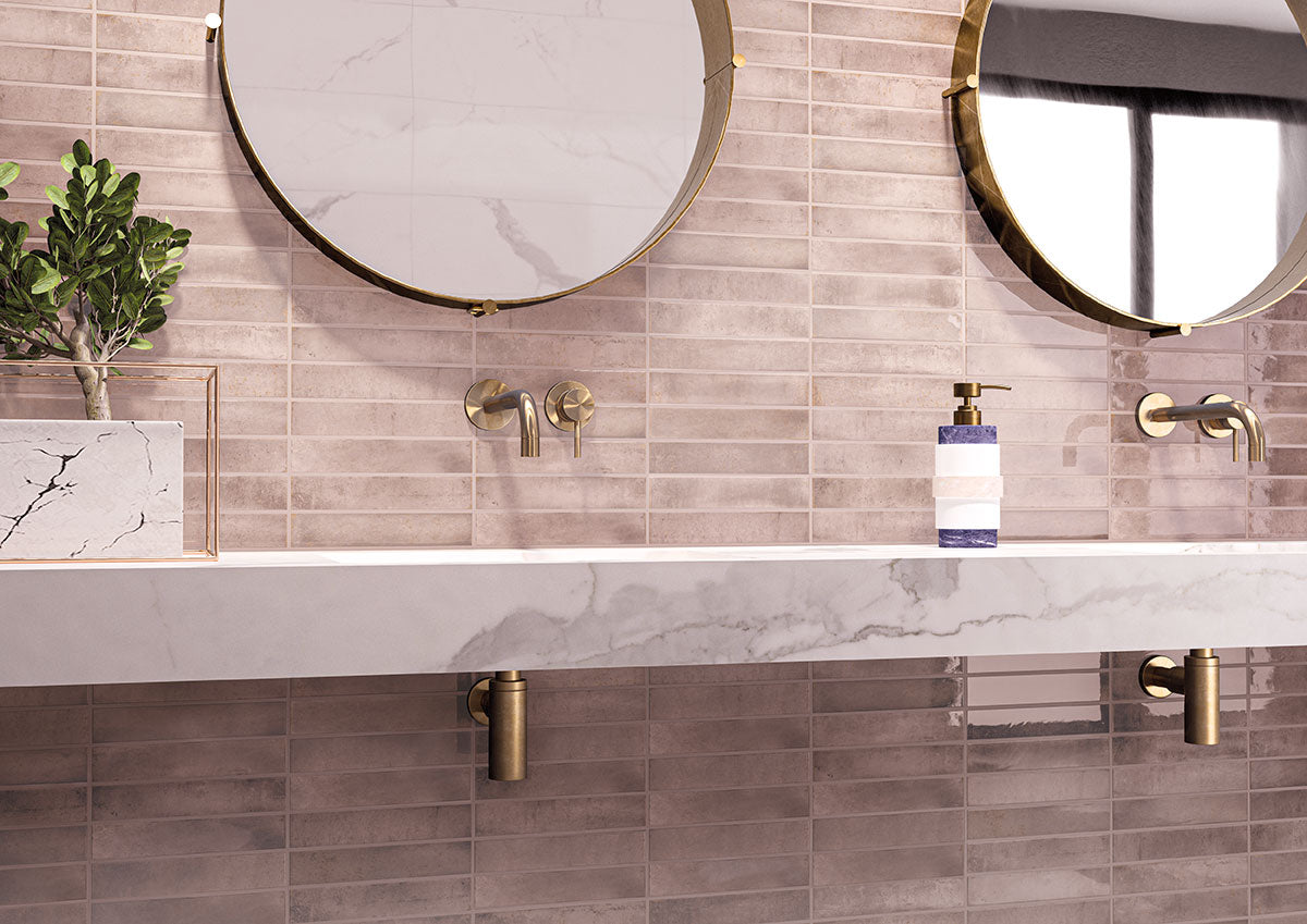 2x10 Stella Mosaic Stone-Look Glossy Smooth Ceramic Tile Ivory Beige