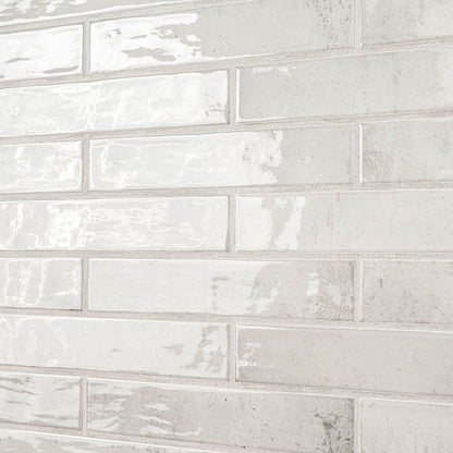 2x10 Stella Mosaic Stone-Look Glossy Smooth Ceramic Tile Frost White
