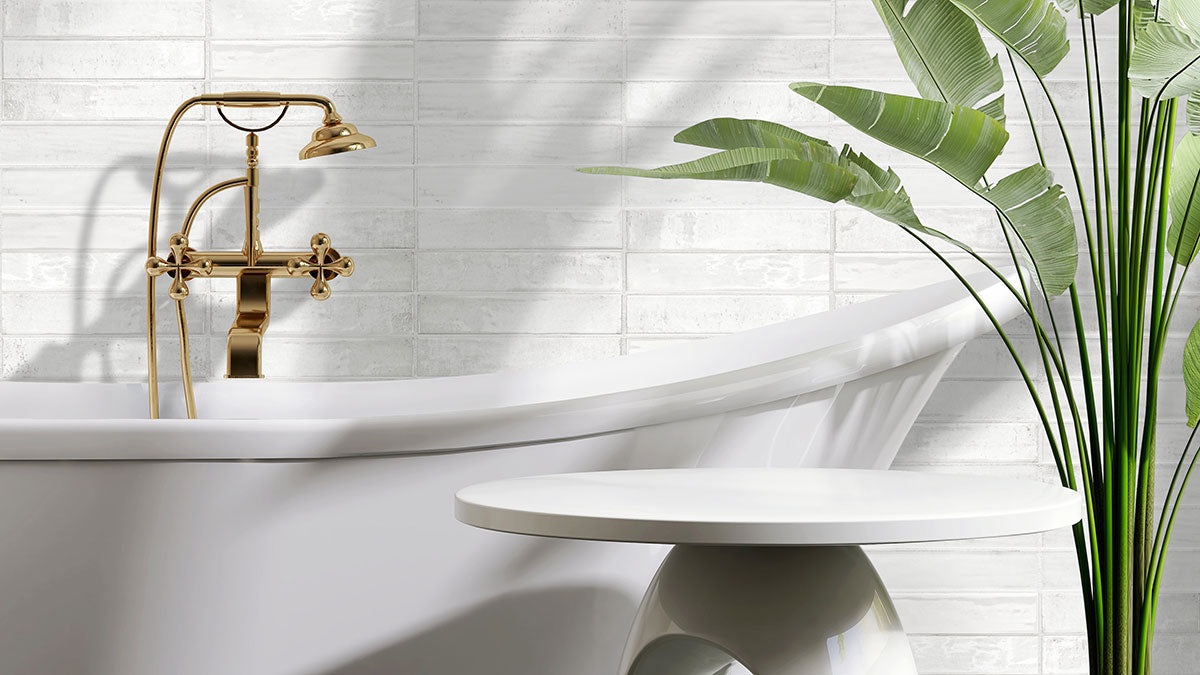 2x10 Stella Mosaic Stone-Look Glossy Smooth Ceramic Tile Frost White