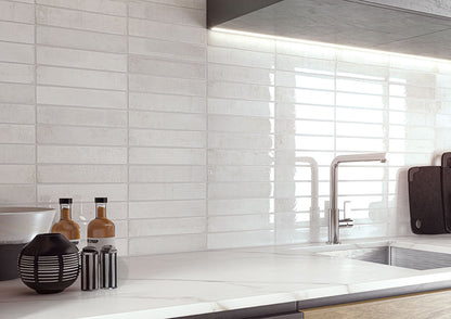 2x10 Stella Mosaic Stone-Look Glossy Smooth Ceramic Tile Frost White