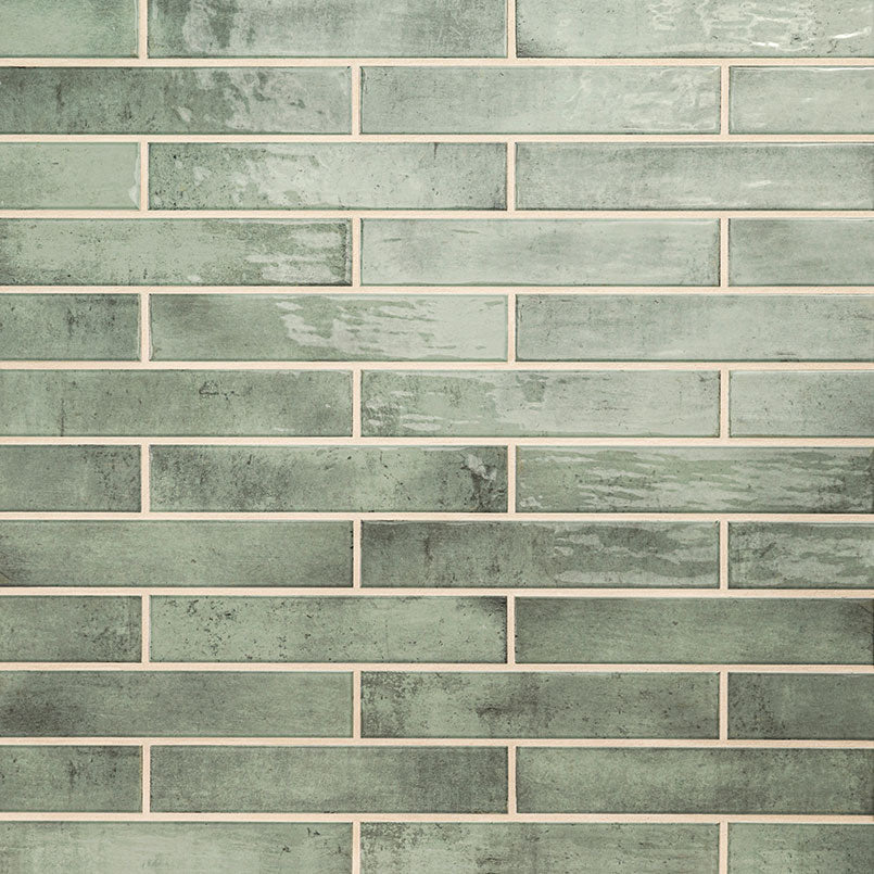 2x10 Stella Mosaic Stone-Look Glossy Smooth Ceramic Tile Sage Green