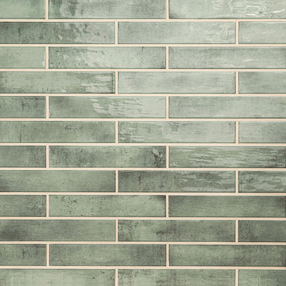2x10 Stella Mosaic Stone-Look Glossy Smooth Ceramic Tile Sage Green