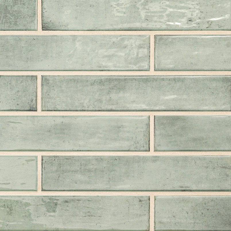 2x10 Stella Mosaic Stone-Look Glossy Smooth Ceramic Tile Sage Green