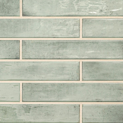2x10 Stella Mosaic Stone-Look Glossy Smooth Ceramic Tile Sage Green