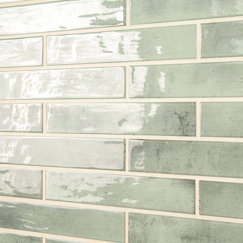 2x10 Stella Mosaic Stone-Look Glossy Smooth Ceramic Tile Sage Green