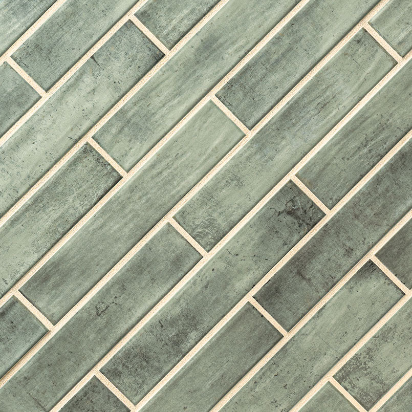 2x10 Stella Mosaic Stone-Look Glossy Smooth Ceramic Tile Sage Green