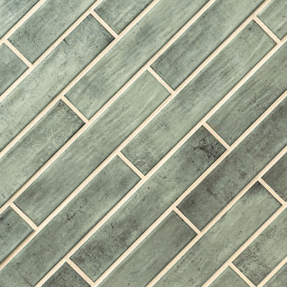 2x10 Stella Mosaic Stone-Look Glossy Smooth Ceramic Tile Sage Green