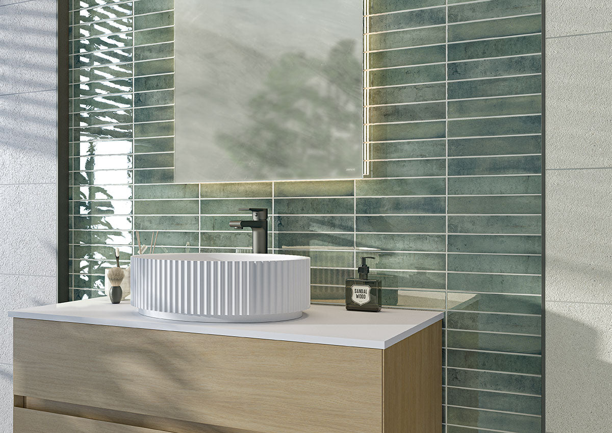2x10 Stella Mosaic Stone-Look Glossy Smooth Ceramic Tile Sage Green