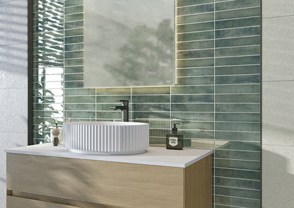 2x10 Stella Mosaic Stone-Look Glossy Smooth Ceramic Tile Sage Green