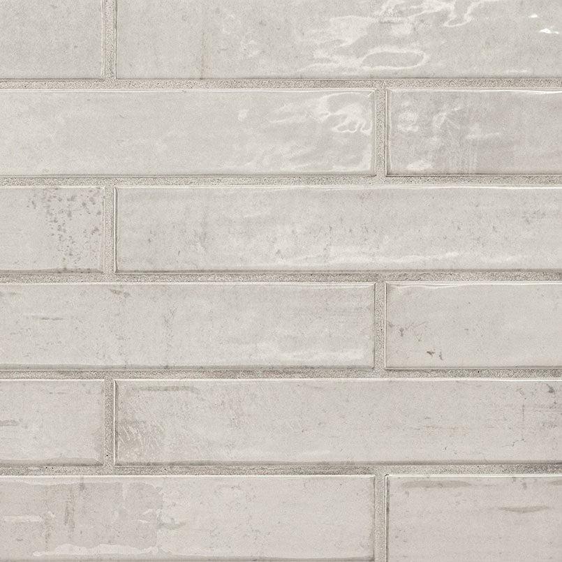 2x10 Stella Mosaic Stone-Look Glossy Smooth Ceramic Tile Light Grey