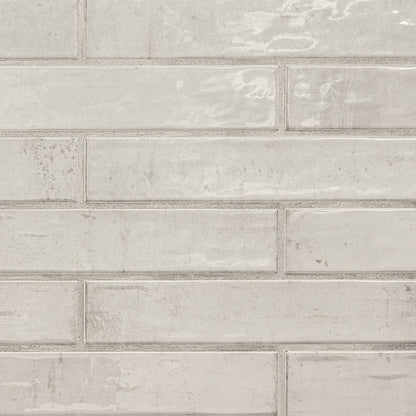 2x10 Stella Mosaic Stone-Look Glossy Smooth Ceramic Tile Light Grey