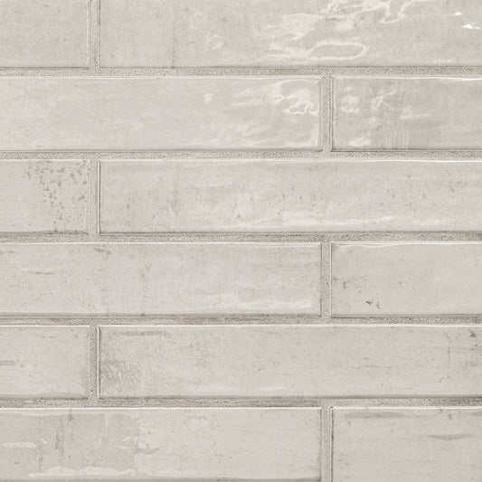 2x10 Stella Mosaic Stone-Look Glossy Smooth Ceramic Tile Light Grey