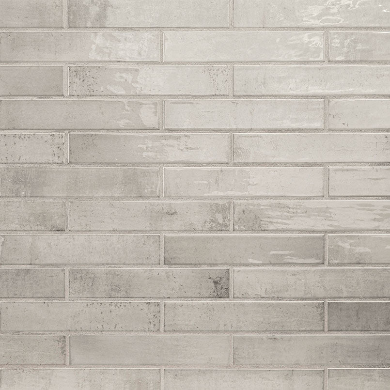 2x10 Stella Mosaic Stone-Look Glossy Smooth Ceramic Tile Light Grey