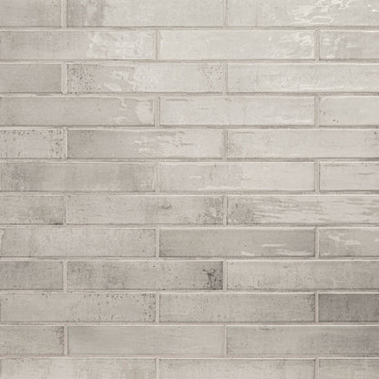 2x10 Stella Mosaic Stone-Look Glossy Smooth Ceramic Tile Light Grey