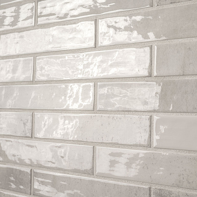 2x10 Stella Mosaic Stone-Look Glossy Smooth Ceramic Tile Light Grey