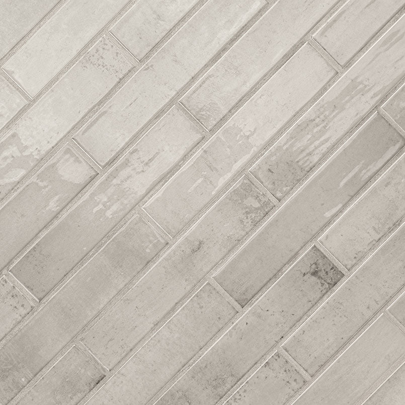 2x10 Stella Mosaic Stone-Look Glossy Smooth Ceramic Tile Light Grey