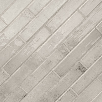 2x10 Stella Mosaic Stone-Look Glossy Smooth Ceramic Tile Light Grey