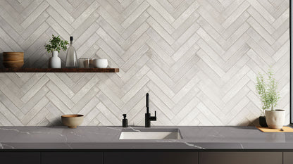 2x10 Stella Mosaic Stone-Look Glossy Smooth Ceramic Tile Light Grey
