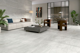 Soft Grey - 15x30 Traktion Stowe Slate-Look Matte Textured Porcelain Tile