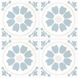 8x8 Kenzzi Circular Floral Medallion Patterned Encaustic-Look Matte Textured Porcelain Tile