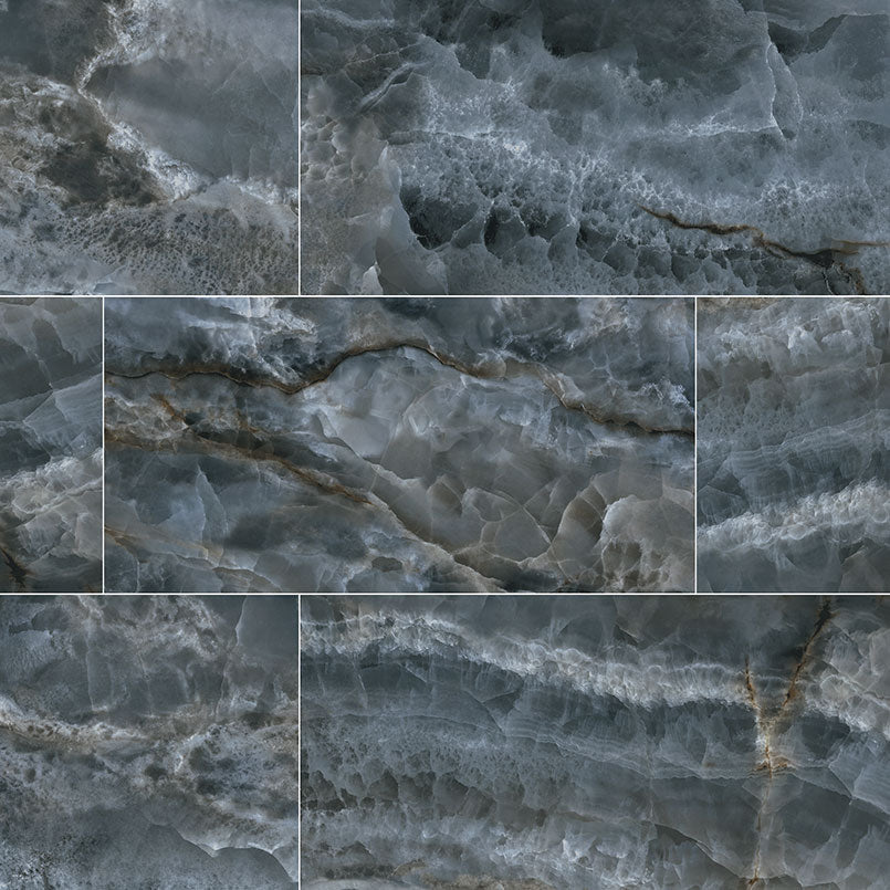 24x48 Tourmaline Onyx-Look Polished Smooth Porcelain Tile Midnight Blue