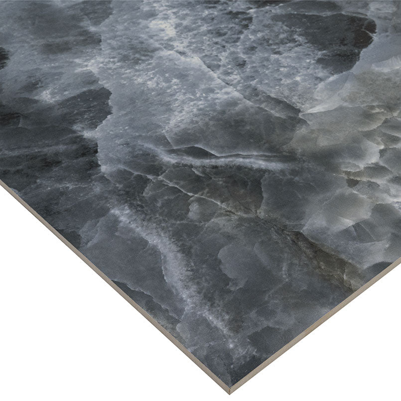 24x48 Tourmaline Onyx-Look Polished Smooth Porcelain Tile Midnight Blue