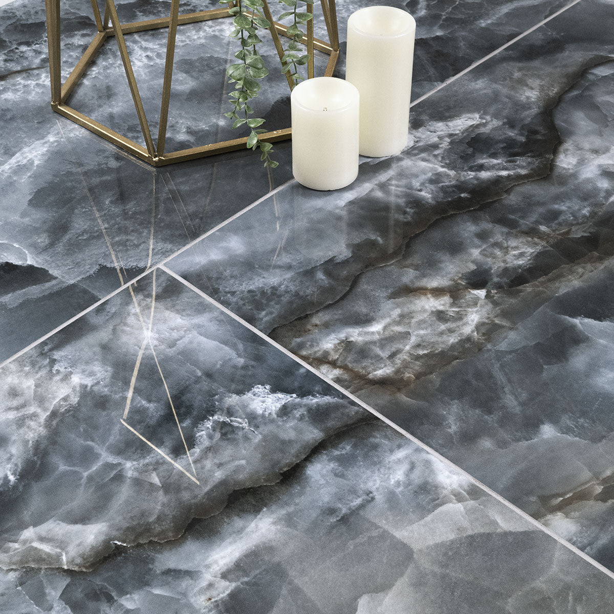 24x48 Tourmaline Onyx-Look Polished Smooth Porcelain Tile Midnight Blue