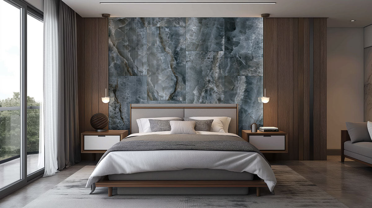 24x48 Tourmaline Onyx-Look Polished Smooth Porcelain Tile Midnight Blue