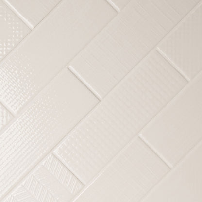 4x12 Urbano Grid Linear Solid-Color Glossy Smooth Ceramic Tile Off White