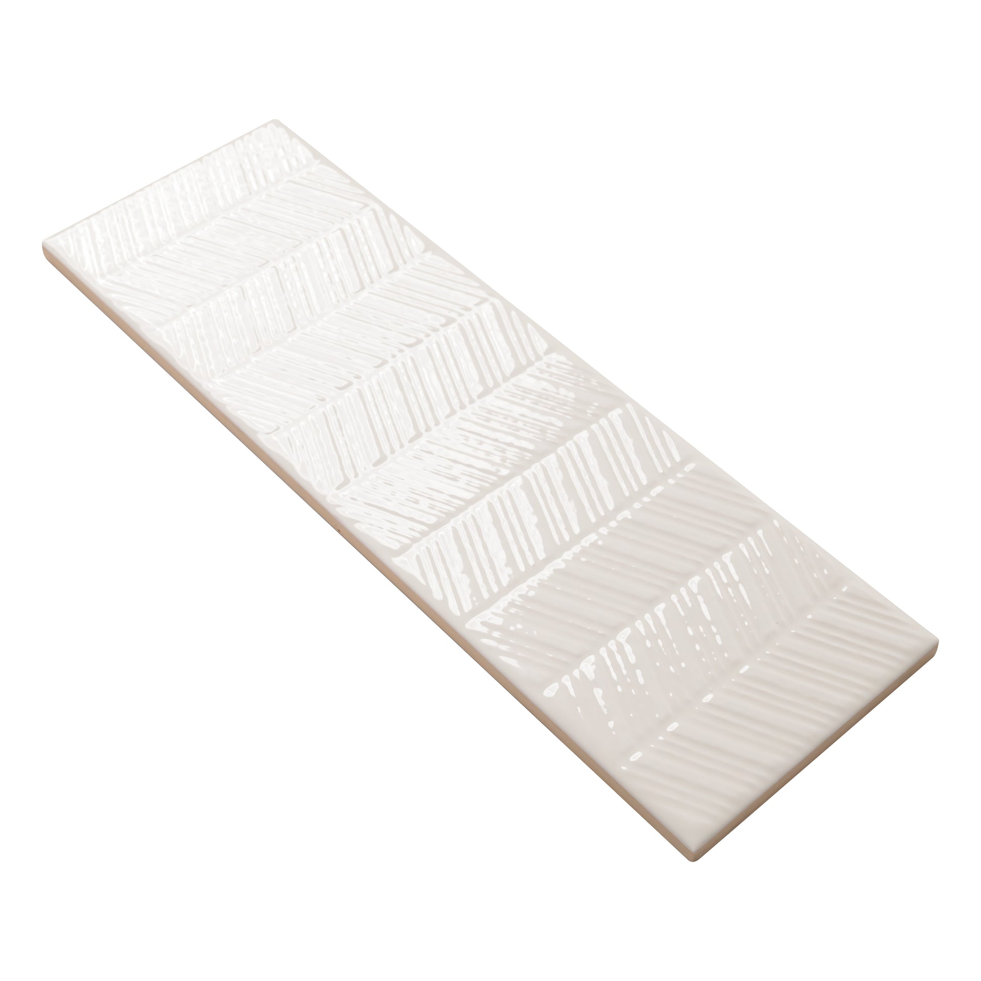 4x12 Urbano Grid Linear Solid-Color Glossy Smooth Ceramic Tile Off White