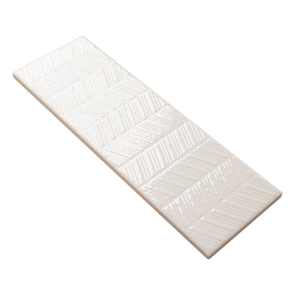 4x12 Urbano Grid Linear Solid-Color Glossy Smooth Ceramic Tile Off White