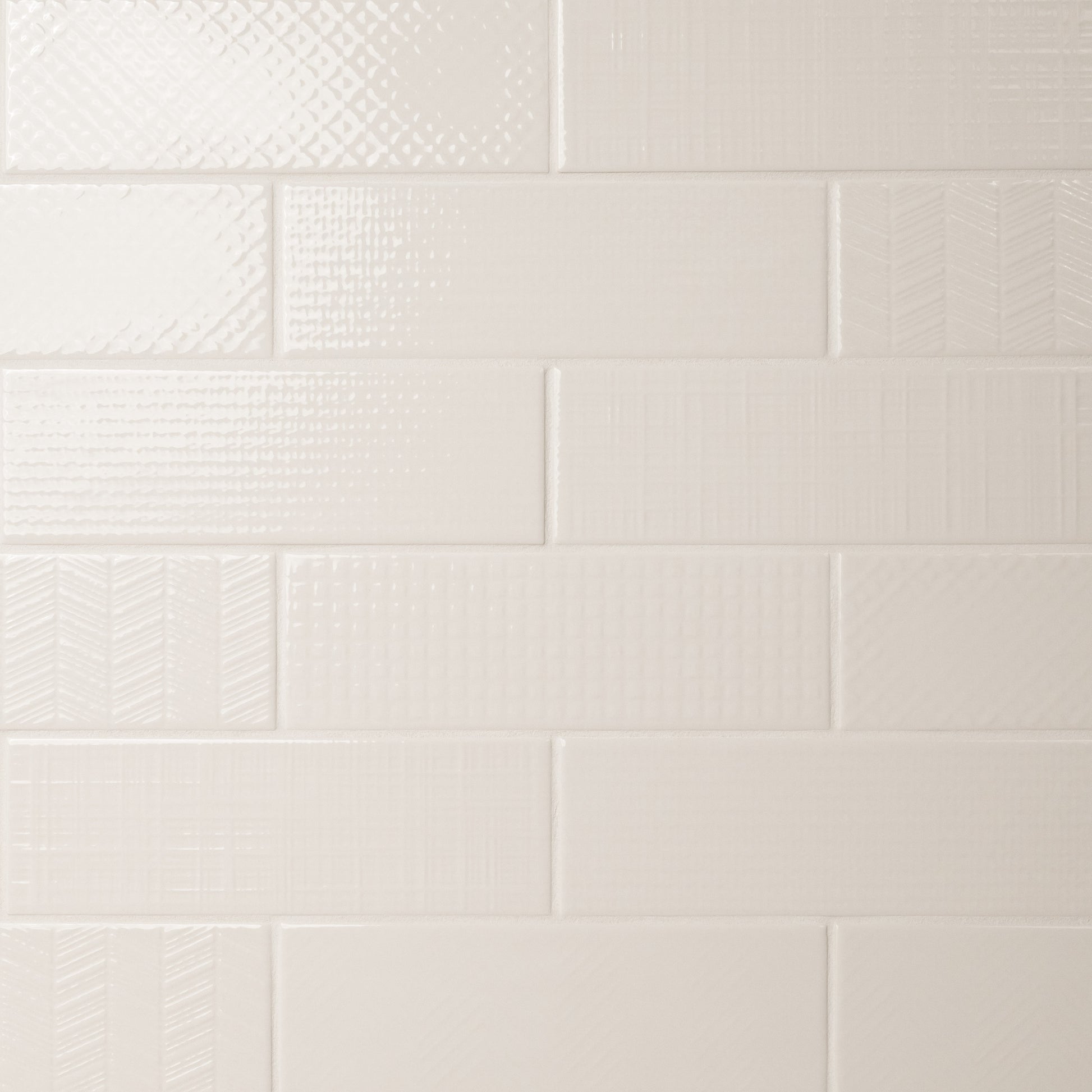 4x12 Urbano Grid Linear Solid-Color Glossy Smooth Ceramic Tile Off White