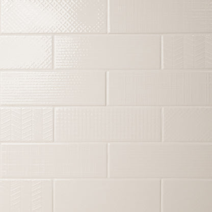 4x12 Urbano Grid Linear Solid-Color Glossy Smooth Ceramic Tile Off White