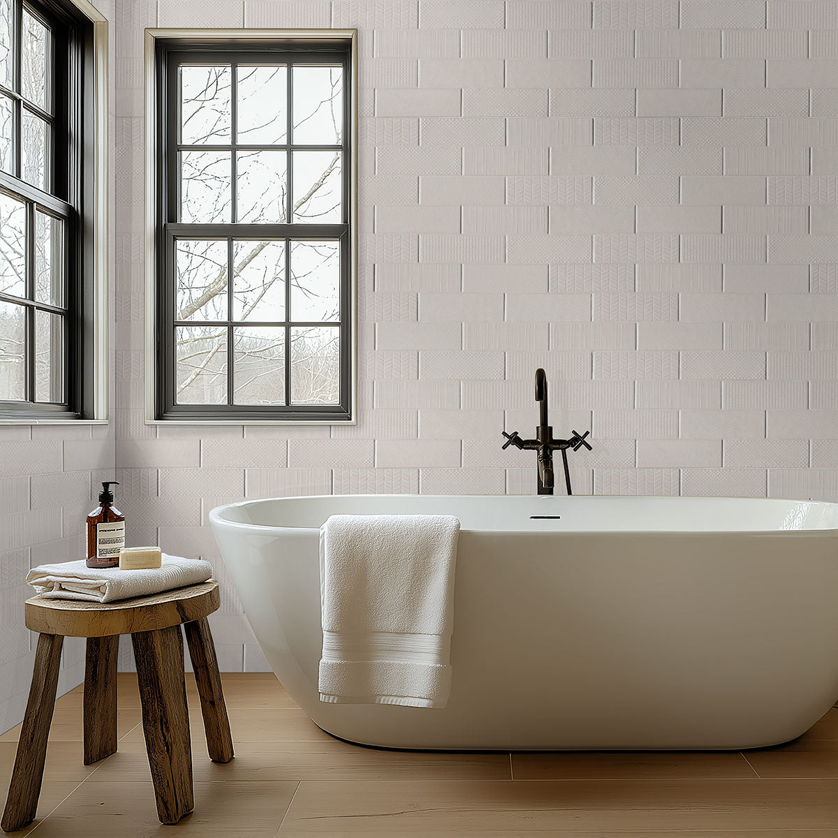 4x12 Urbano Grid Linear Solid-Color Glossy Smooth Ceramic Tile Off White