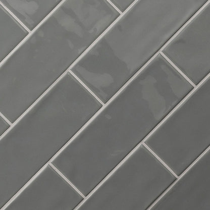 4x12 Urbano Solid-Color Glossy Smooth Ceramic Tile Dark Gray