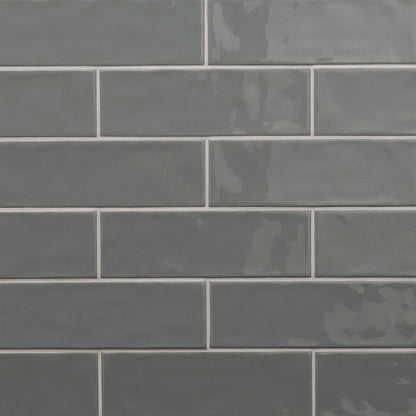 4x12 Urbano Solid-Color Glossy Smooth Ceramic Tile Dark Gray