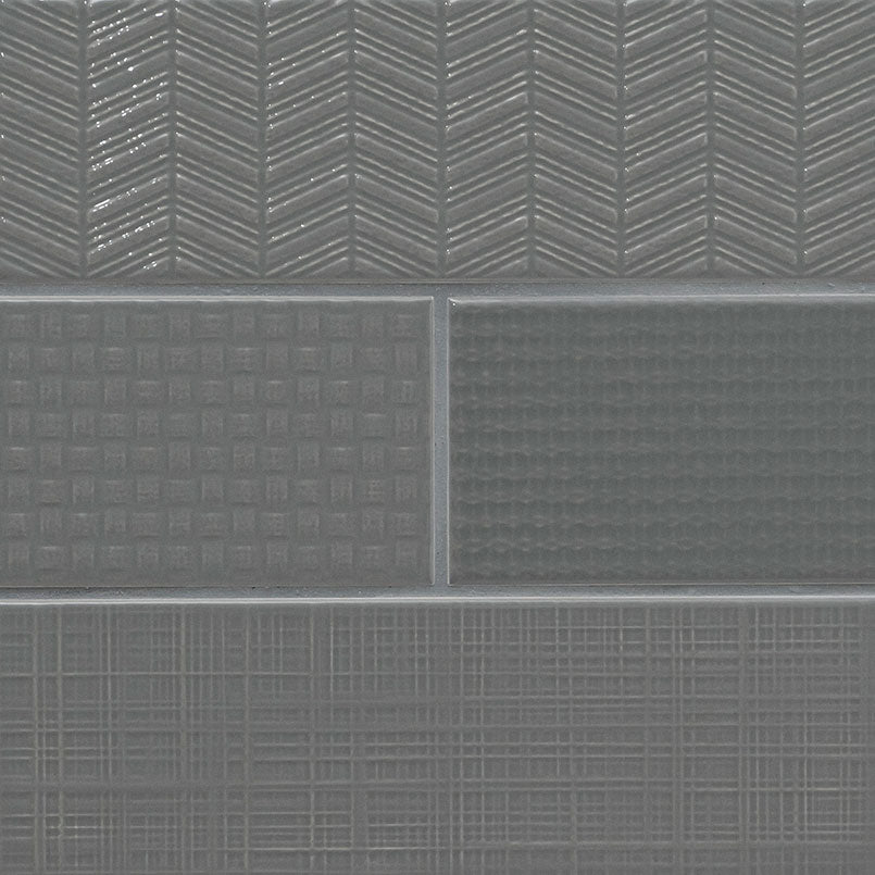 4x12 Urbano Grid Linear Solid-Color Glossy Smooth Ceramic Tile Dark Gray