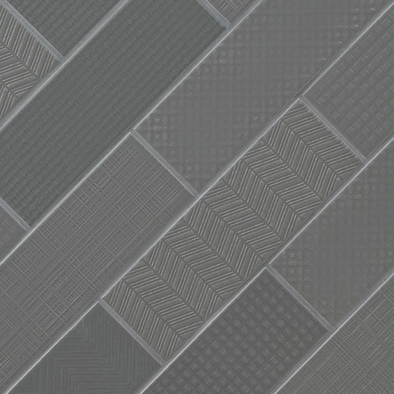 4x12 Urbano Grid Linear Solid-Color Glossy Smooth Ceramic Tile Dark Gray