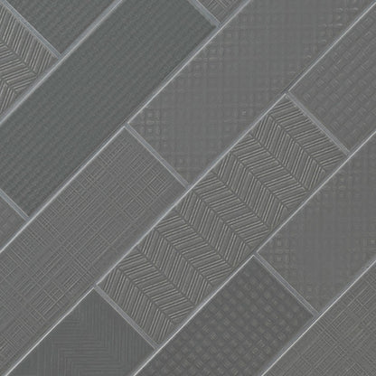 4x12 Urbano Grid Linear Solid-Color Glossy Smooth Ceramic Tile Dark Gray